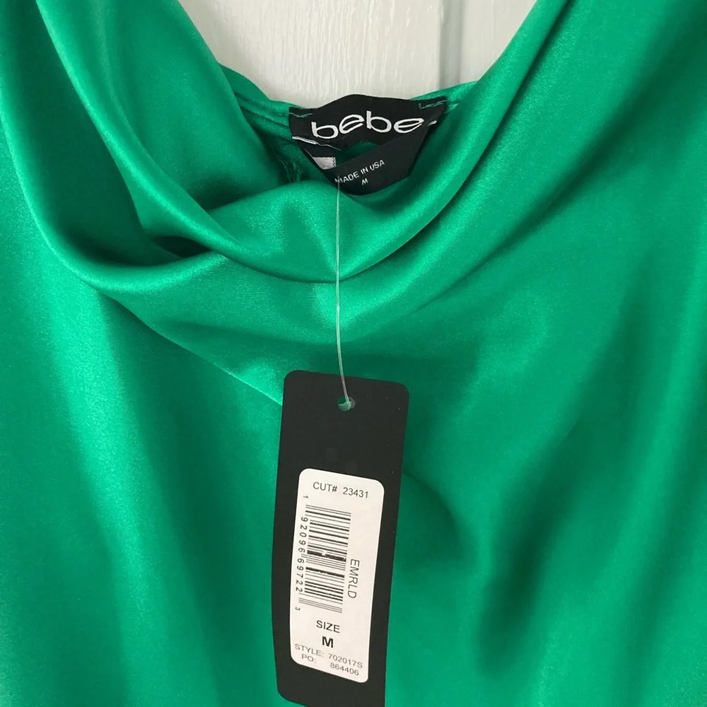 NWT green satin cowl neck midi dress - Picture 2 of 3